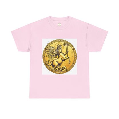 Unisex Heavy Cotton T-Shirt, Golden Angel Coin v1, Virgo Zodiac Design