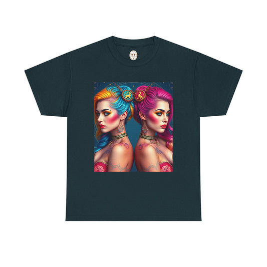 Unisex Heavy Cotton T-Shirt, Gemini, Zodiac v2, Sexy Art