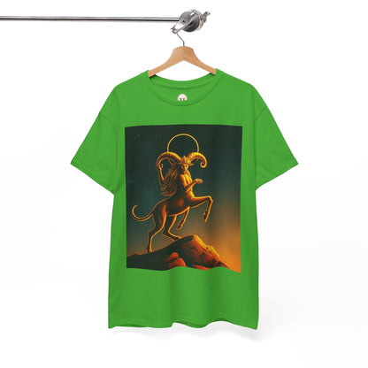 Unisex Heavy Cotton T-Shirt, Mountain Top 1v, Aries Zodiac Design