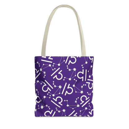Tote Bag, Libra Zodiac Sign, AOP, (Purple, White)