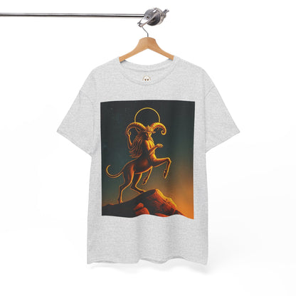 Unisex Heavy Cotton T-Shirt, Mountain Top 1v, Aries Zodiac Design
