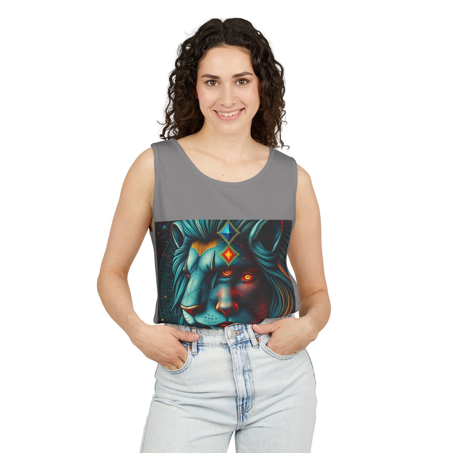 Unisex Garment-Dyed, Tank Top, Leo, Pop Art, 100% US cotton