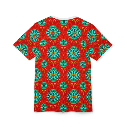 Unisex Cut & Sew T-Shirt, (AOP), Aries, Zodiac v2, Jewels Pattern
