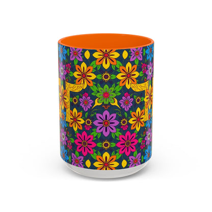 Accent Coffee Mug, Gemini, Zodiac v3, Flower Pattern, (11, 15oz)