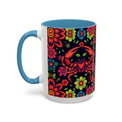 Accent Coffee Mug, Cancer, Zodiac v4, Flower Pattern, (11, 15oz)