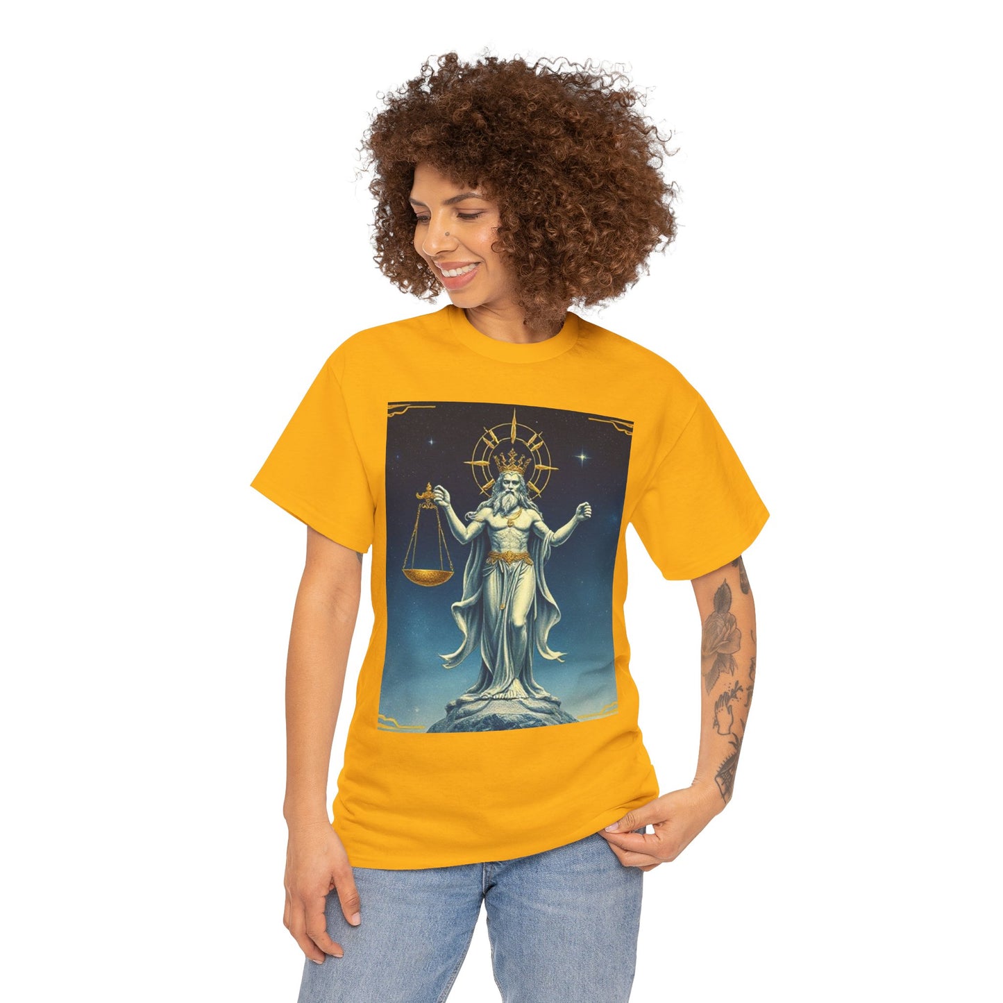 Unisex Heavy Cotton T-Shirt, Space, Libra God, Zodiac Design