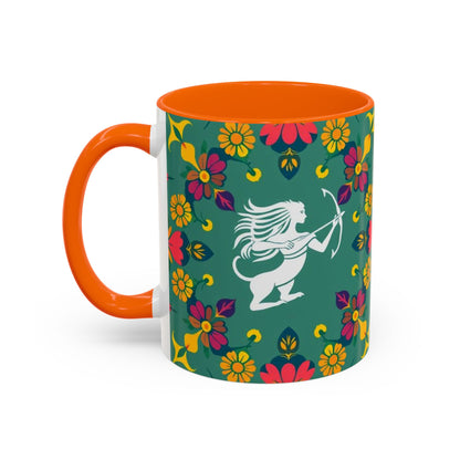 Accent Coffee Mug, Sagittarius, Zodiac. Flower Pattern, (11, 15oz)
