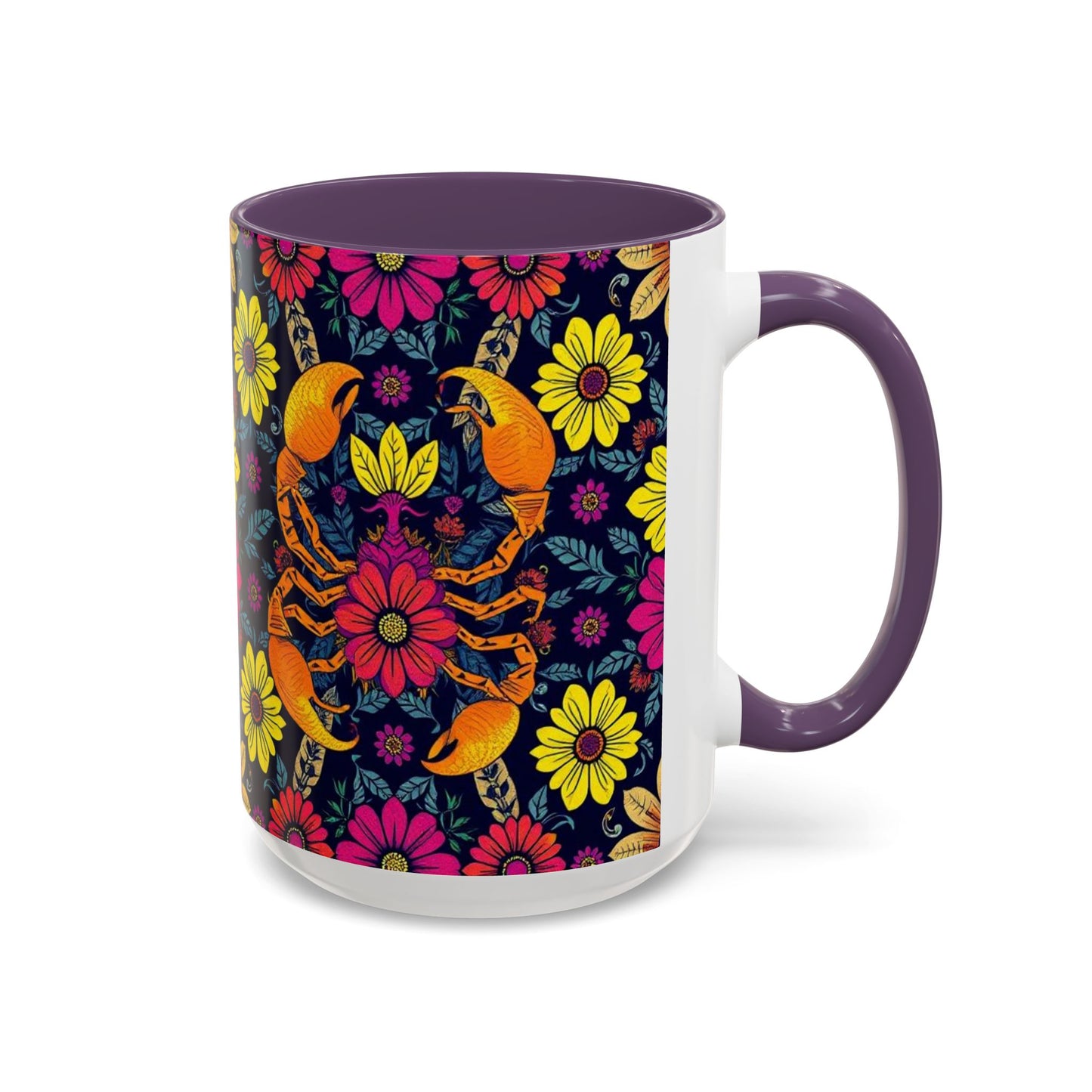 Accent Coffee Mug, Scorpio, Zodiac v3. Flower Pattern, (11, 15oz)