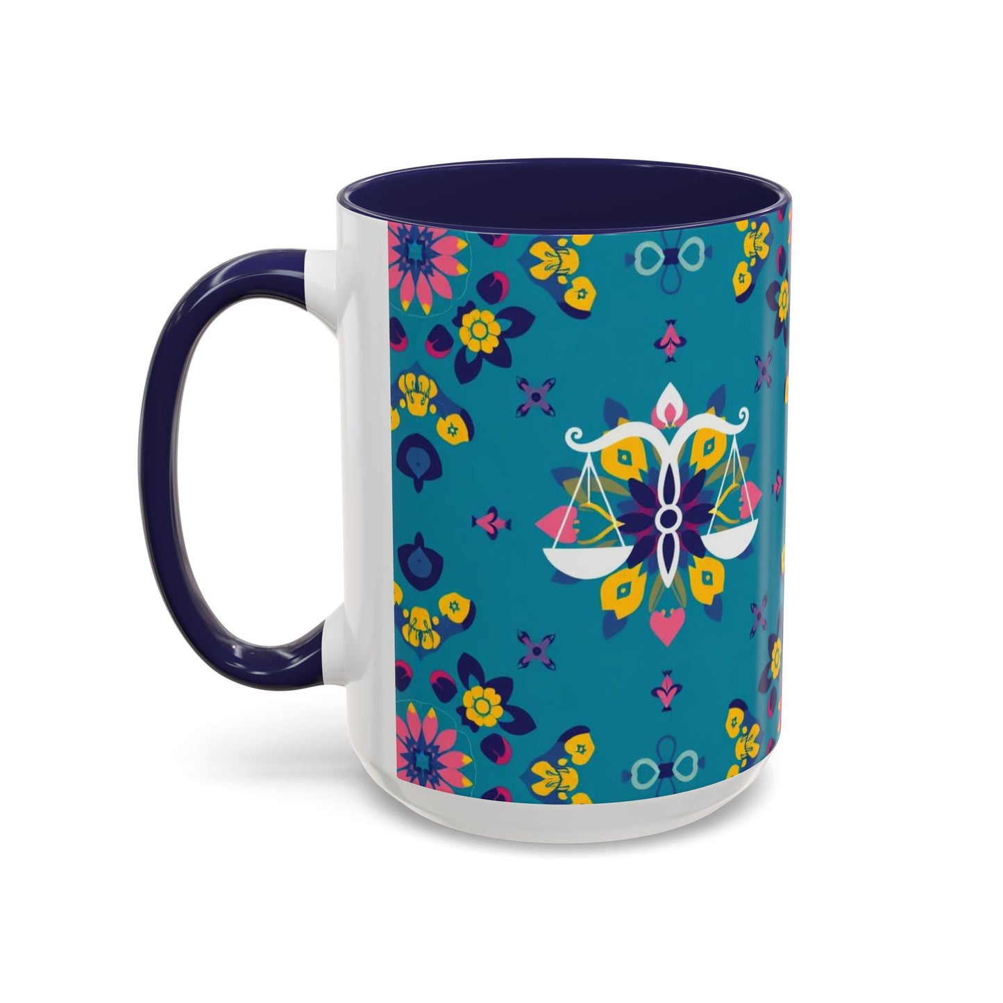Accent Coffee Mug, Libra, Zodiac v2, Flower Pattern, (11, 15oz)