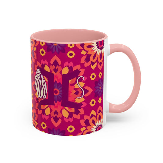Accent Coffee Mug, Gemini, Zodiac v1, Flower Pattern, (11, 15oz)