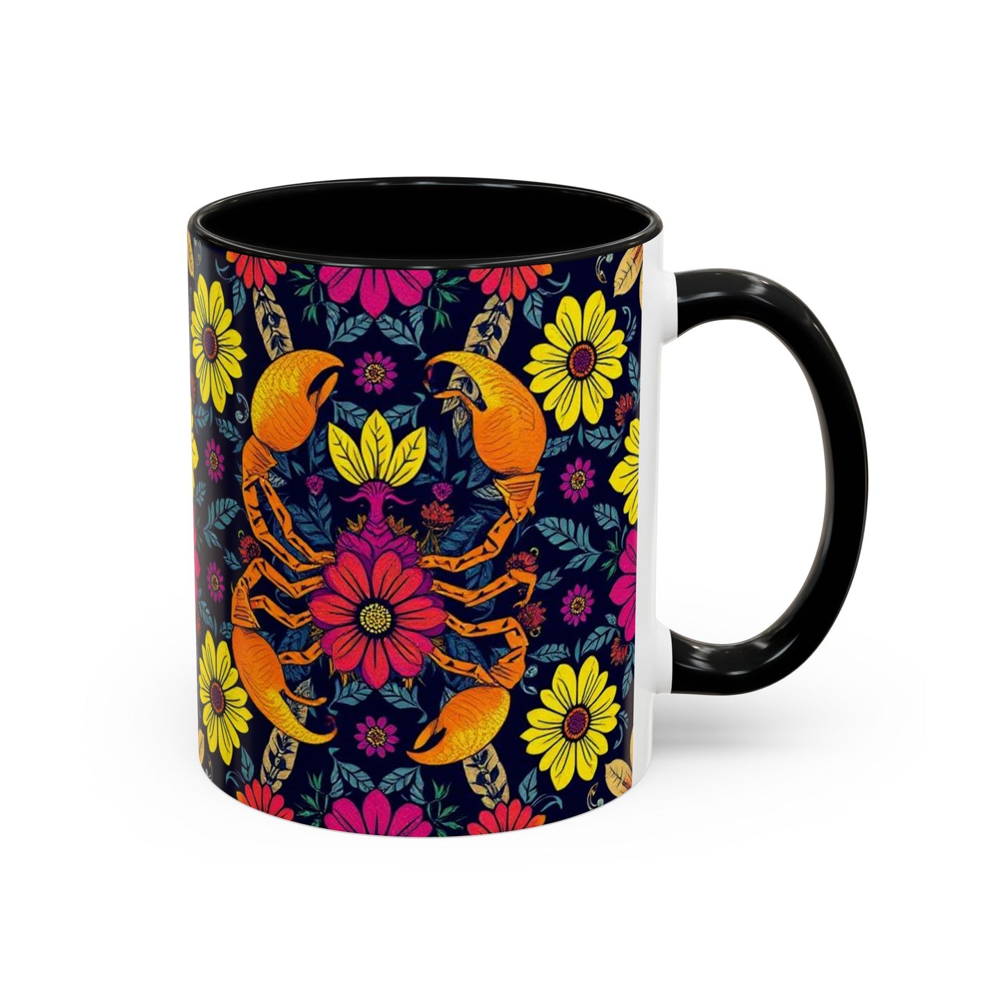 Accent Coffee Mug, Scorpio, Zodiac v3. Flower Pattern, (11, 15oz)