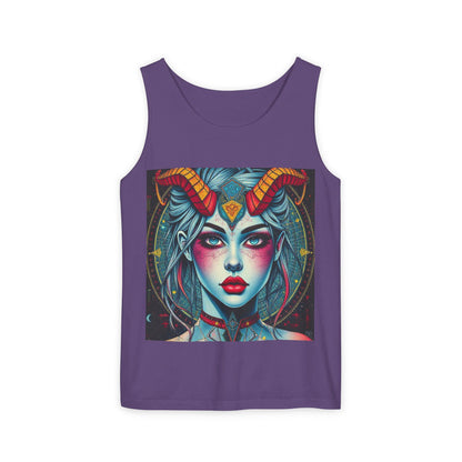 Unisex Garment-Dyed, Tank Top, Capricorn, Pop Art v1, 100% US cotton