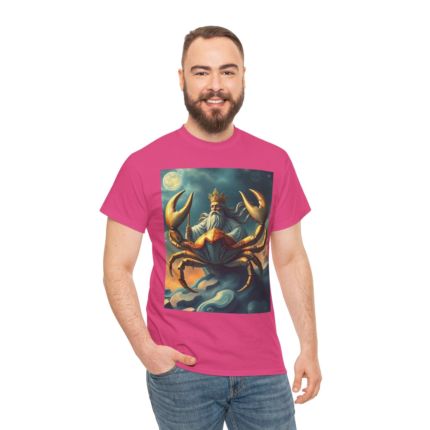 Unisex Heavy Cotton T-Shirt, Crustacean King v1, Cancer Zodiac Design