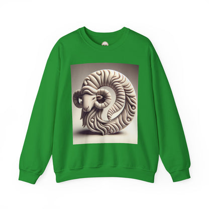 Unisex Heavy Blend™ Crewneck Sweatshirt, Round Statue, Aries Zodiac Design