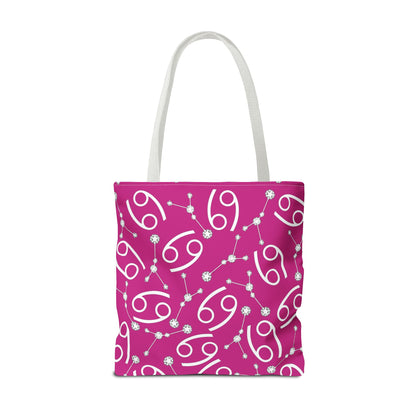 Tote Bag, Cancer Zodiac Sign, AOP, (Pink, White)
