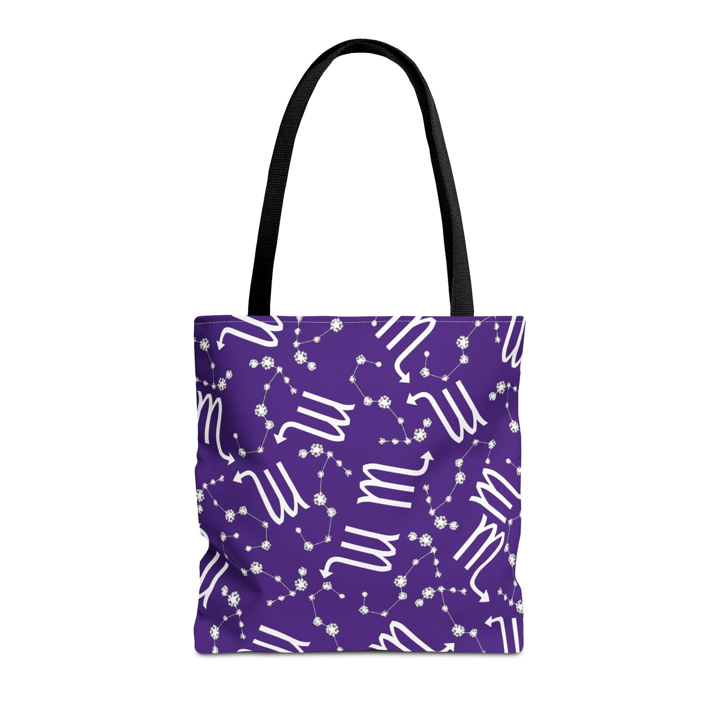 Tote Bag, Scorpio Zodiac Sign, AOP, (Purple, White)