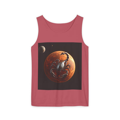 Unisex Garment-Dyed, Tank Top, Scorpio Design, Planet Symbol, 100% US cotton