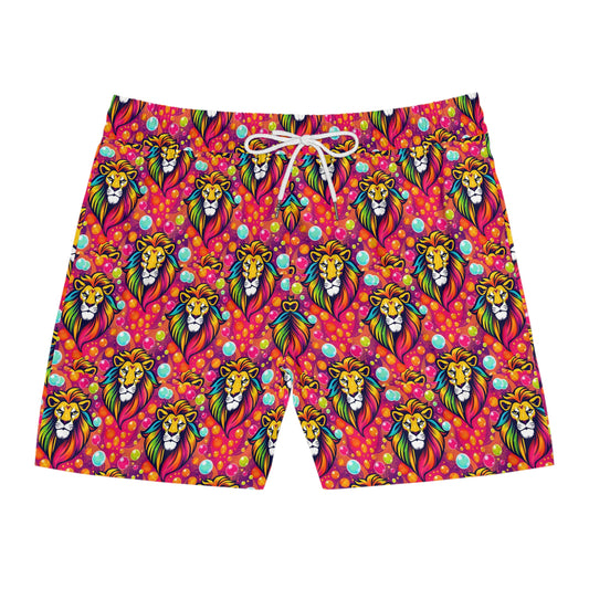Men's Mid-Length Swim Shorts, (AOP), Leo, Zodiac, Bubble Pattern