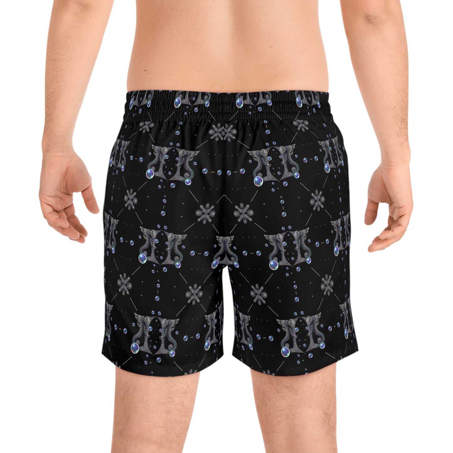 Men's Mid-Length Swim Shorts, (AOP), Gemini, Zodiac v3, Bubble Pattern
