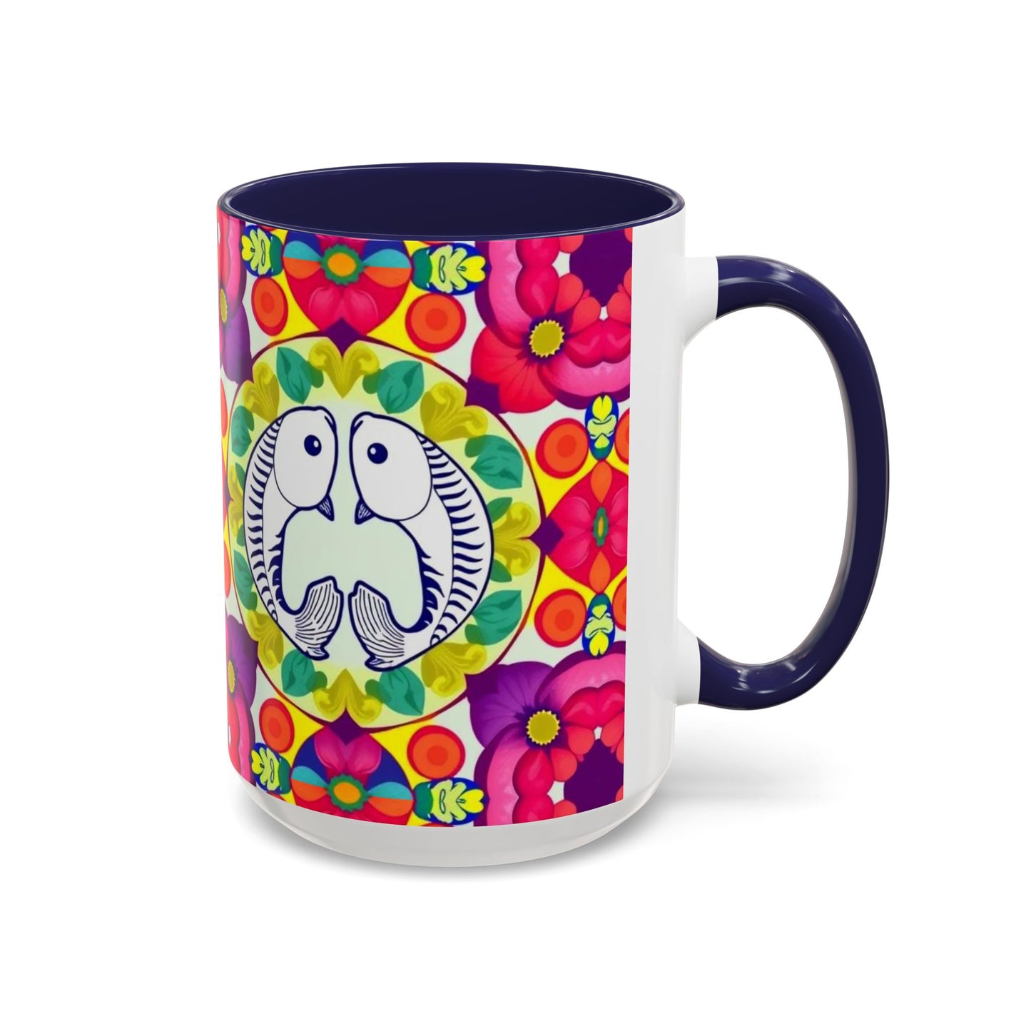 Accent Coffee Mug, Pisces, Zodiac v4, Flower Pattern, (11, 15oz)