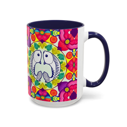 Accent Coffee Mug, Pisces, Zodiac v4, Flower Pattern, (11, 15oz)