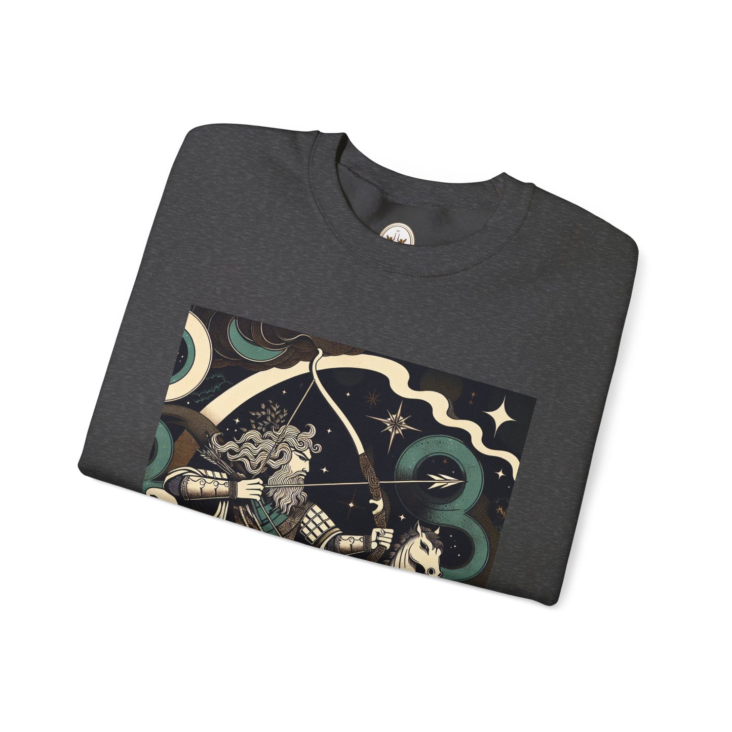 Unisex Heavy Blend™ Crewneck Sweatshirt, Man With Arrow Sagittarius Zodiac Design