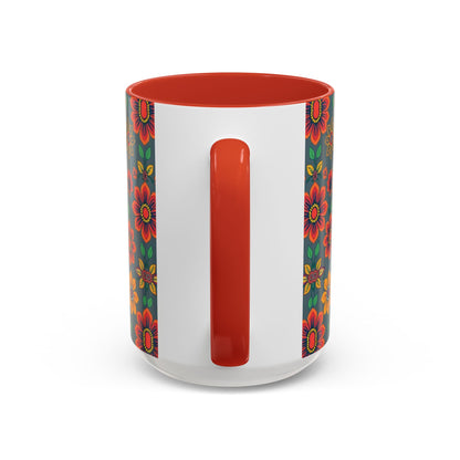 Accent Coffee Mug, Aries, Zodiac v4, Flower Pattern, (11, 15oz)