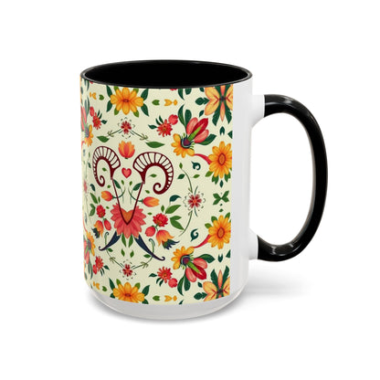 Accent Coffee Mug, Aries, Zodiac, Flower Pattern, (11, 15oz)