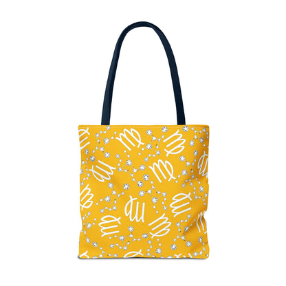 Tote Bag, Virgo Zodiac Sign, AOP, (Yellow White)