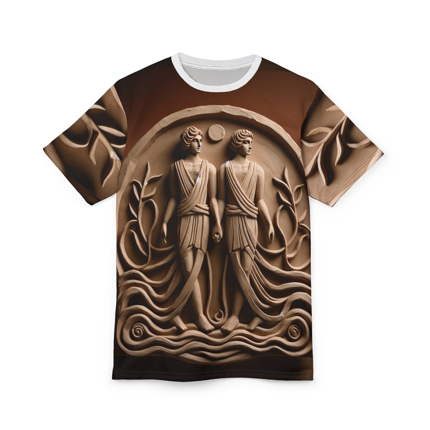 Unisex Cut & Sew T-Shirt (AOP), Stone Twins, Gemini Zodiac Design, Regular fit, 100% Polyester