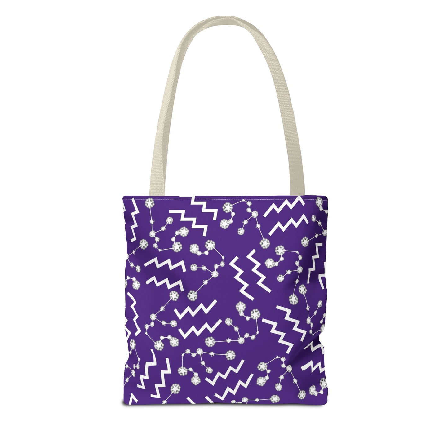 Tote Bag, Aquarius Zodiac Sign, AOP, (Purple, White)