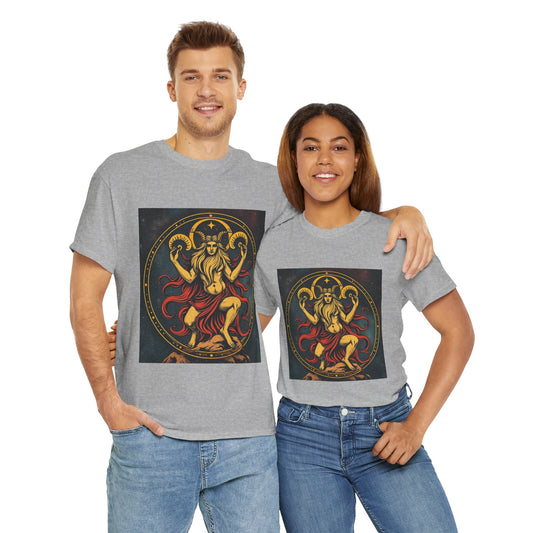 Unisex Heavy Cotton T-Shirt, Aries God 2v, Zodiac Design