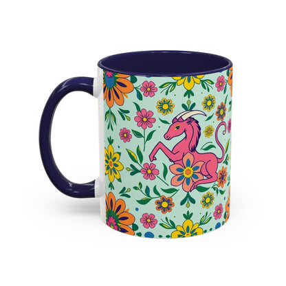 Accent Coffee Mug, Aquarius, Zodiac, Flower Pattern, (11, 15oz)