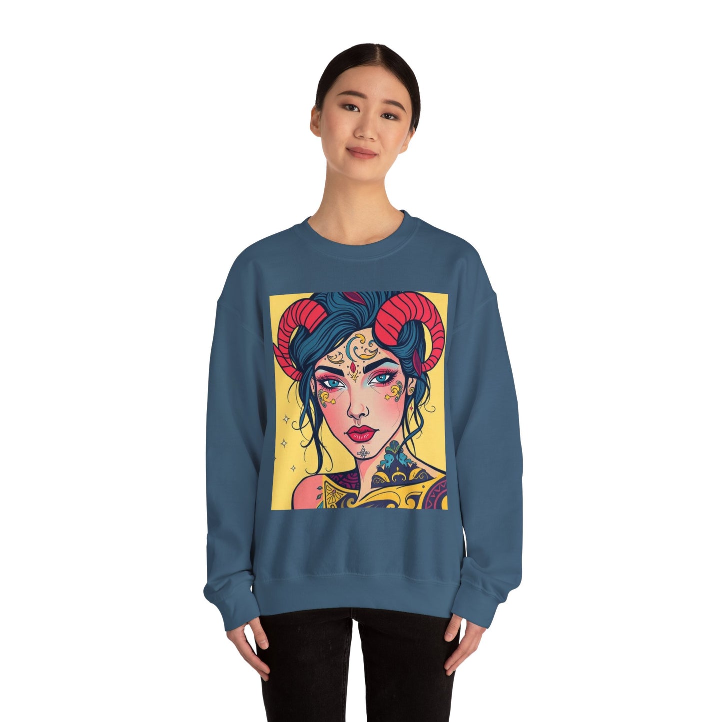 Unisex Heavy Blend™ Crewneck Sweatshirt, Aries, Zodiac v2, Sexy Pattern