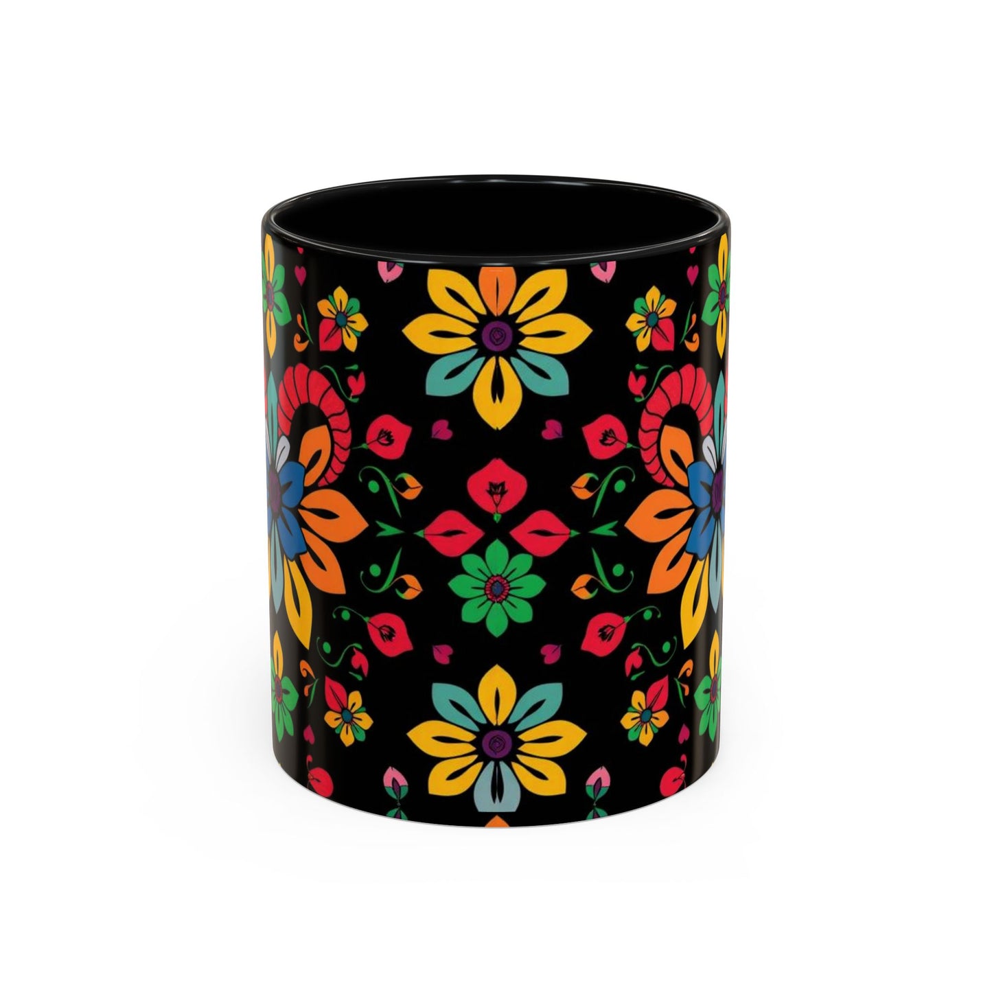 Accent Coffee Mug, Aries, Zodiac v3, Flower Pattern, (11, 15oz)