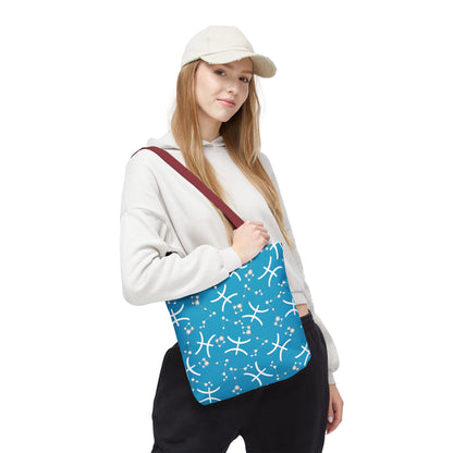 Tote Bag, Pisces Zodiac Sign, AOP, (Turquoise, White)