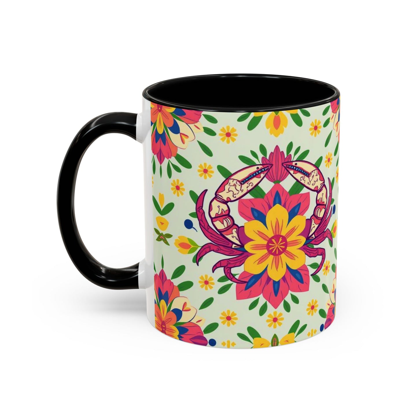 Accent Coffee Mug, Cancer, Zodiac v3, Flower Pattern, (11, 15oz)