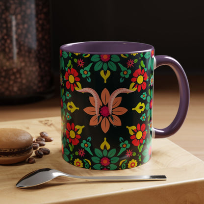 Accent Coffee Mug, Aquarius, Zodiac v4, Flower Pattern, (11, 15oz)