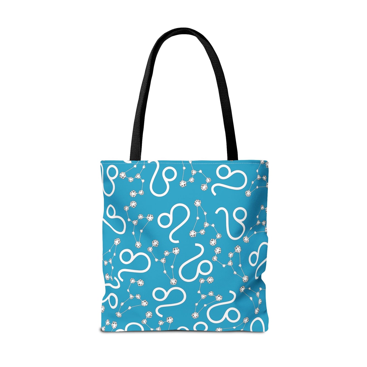 Tote Bag, Leo Zodiac Sign, AOP, (Turquoise, White)