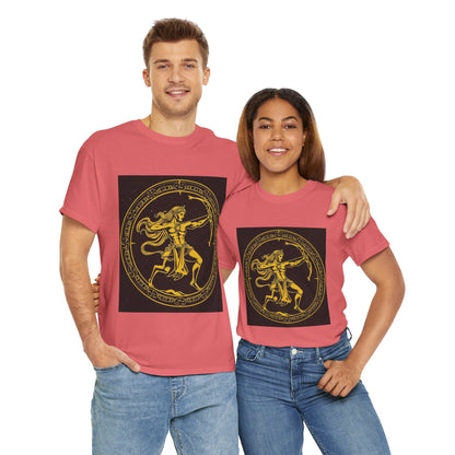 Unisex Heavy Cotton T-Shirt, Mythical Faun/Satyr v1, Sagittarius Zodiac Design