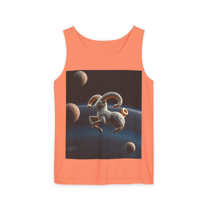 Unisex Garment-Dyed, Tank Top, Aries Design, Planet Animal v1, 100% US cotton
