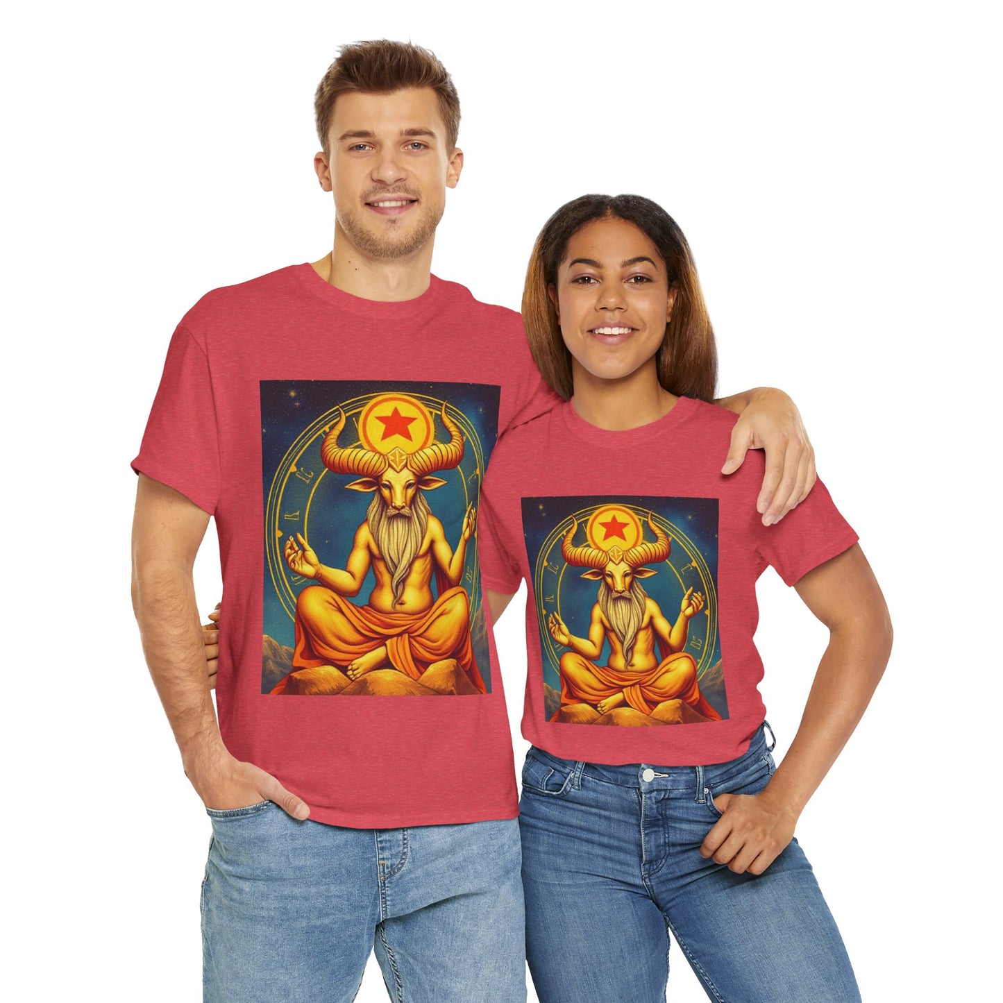 Unisex Heavy Cotton T-Shirt, Meditating Bull, Taurus Zodiac Design