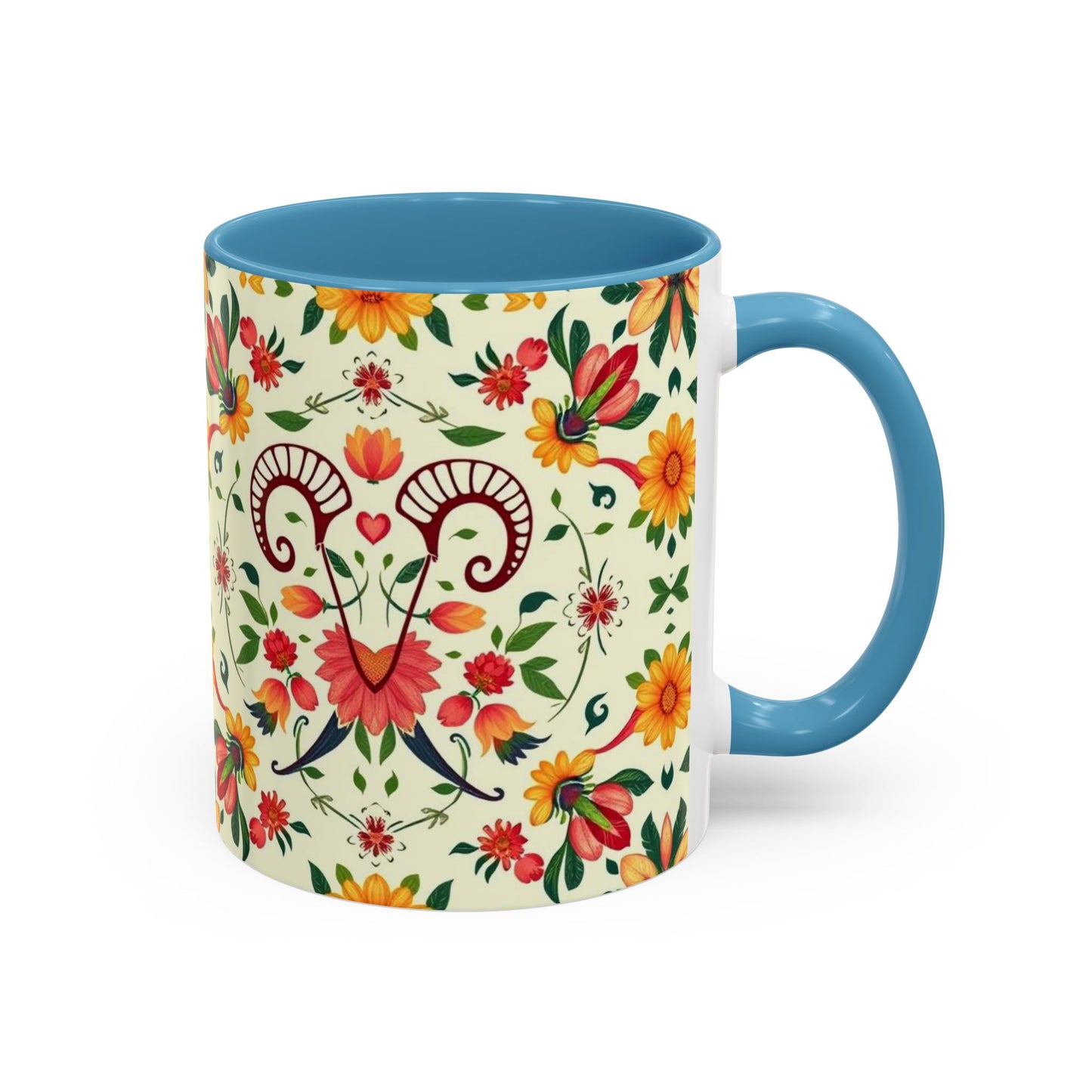 Accent Coffee Mug, Aries, Zodiac, Flower Pattern, (11, 15oz)