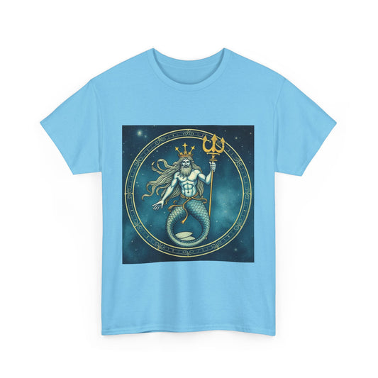 Unisex Heavy Cotton T-Shirt, Aquarius God 6v, Zodiac Design