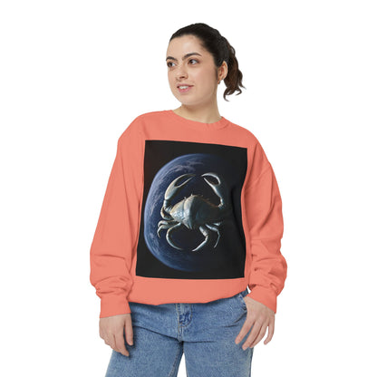 Garment-Dyed Sweatshirt, Unisex, Space Animal Design, Cancer