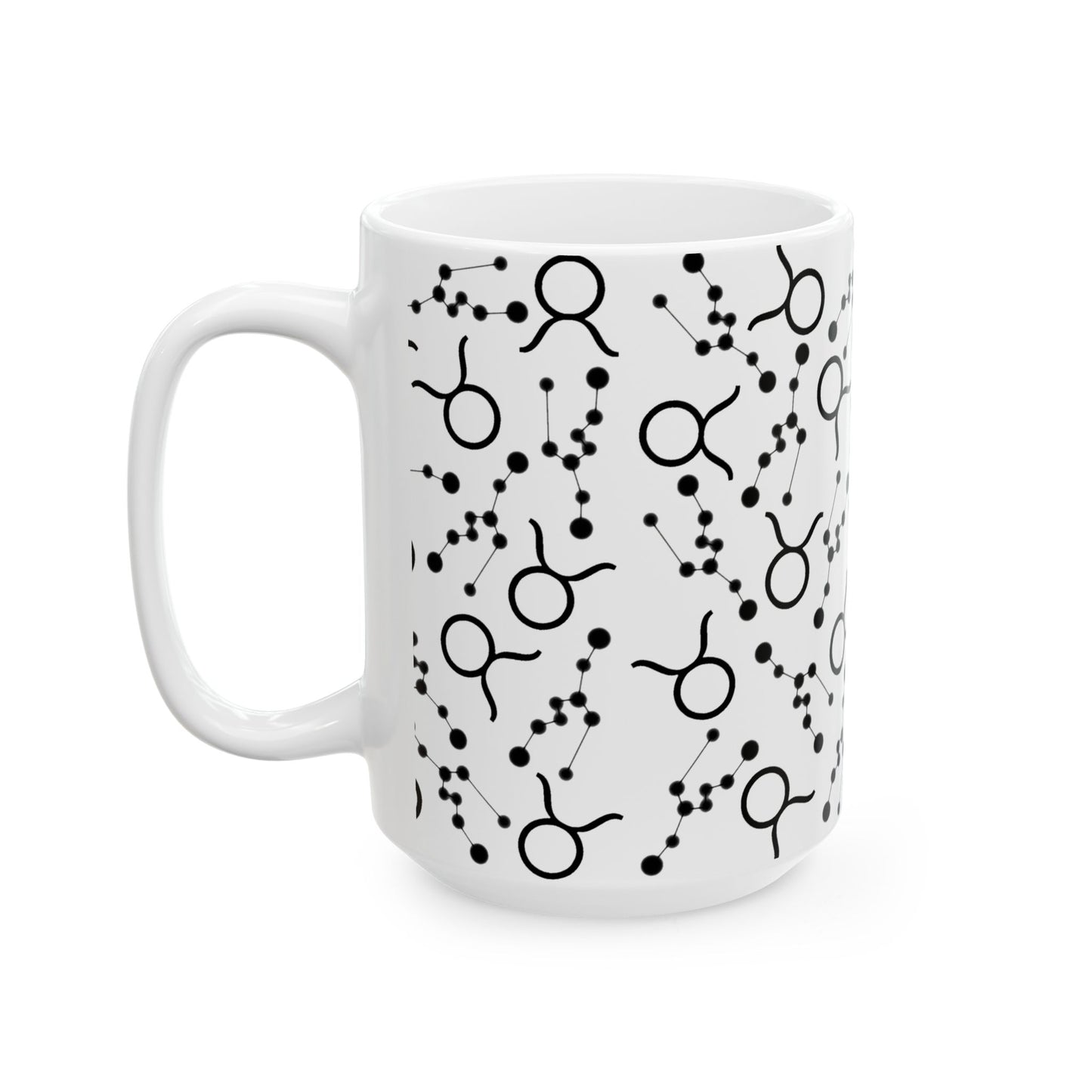 Ceramic Mug, (11oz, 15oz), Ceramic Coffee Mug, AOP, Constellation & Symbol, Taurus Zodiac Design