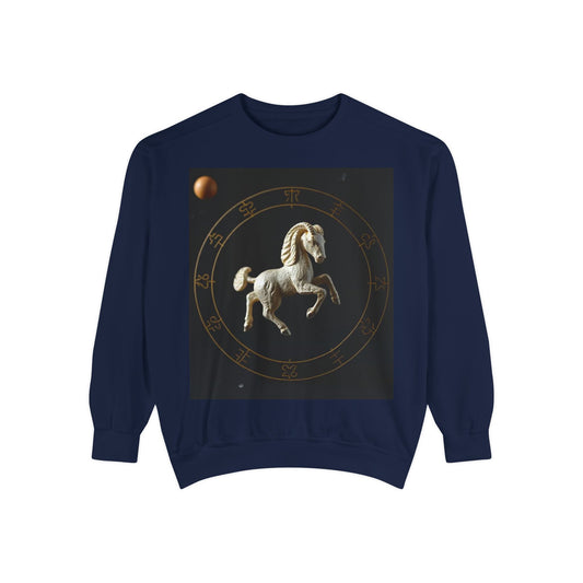 Garment-Dyed Sweatshirt, Unisex, Space Animal Design, Capricorn