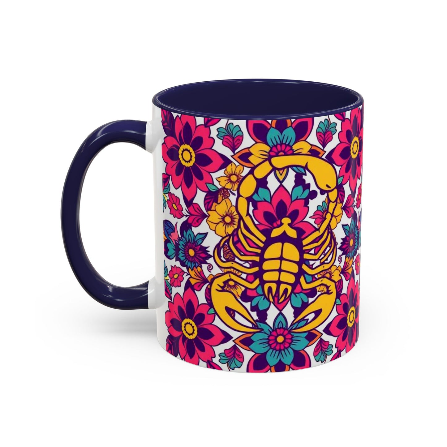 Accent Coffee Mug, Scorpio, Zodiac v2. Flower Pattern, (11, 15oz)