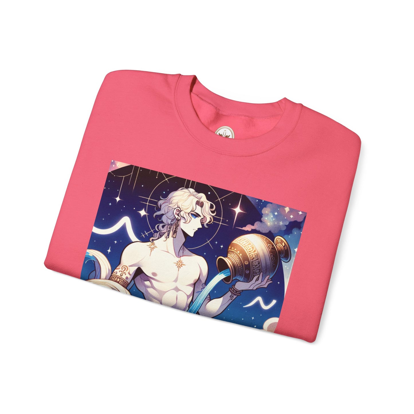 Unisex Heavy Blend™ Crewneck Sweatshirt, Anime Aqua God, Aquarius Zodiac Design