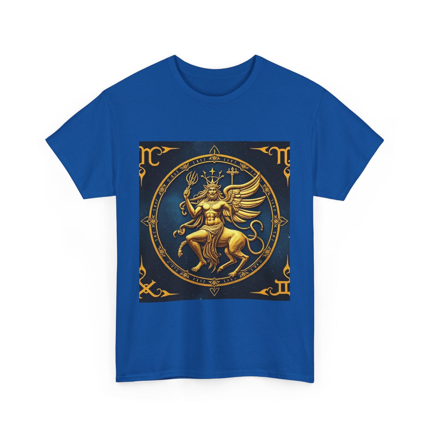 Unisex Heavy Cotton T-Shirt, Gold Angel, Symbol, Virgo Zodiac Design